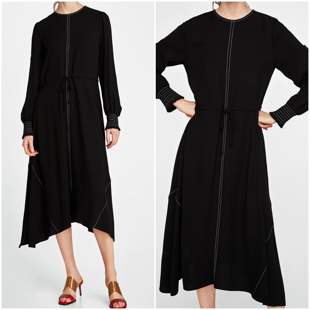 Zara Dress with Contrasting Topstitching